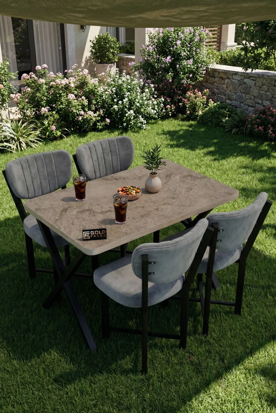 MD Elma Table Set Grey Anthracite 110x70 cm