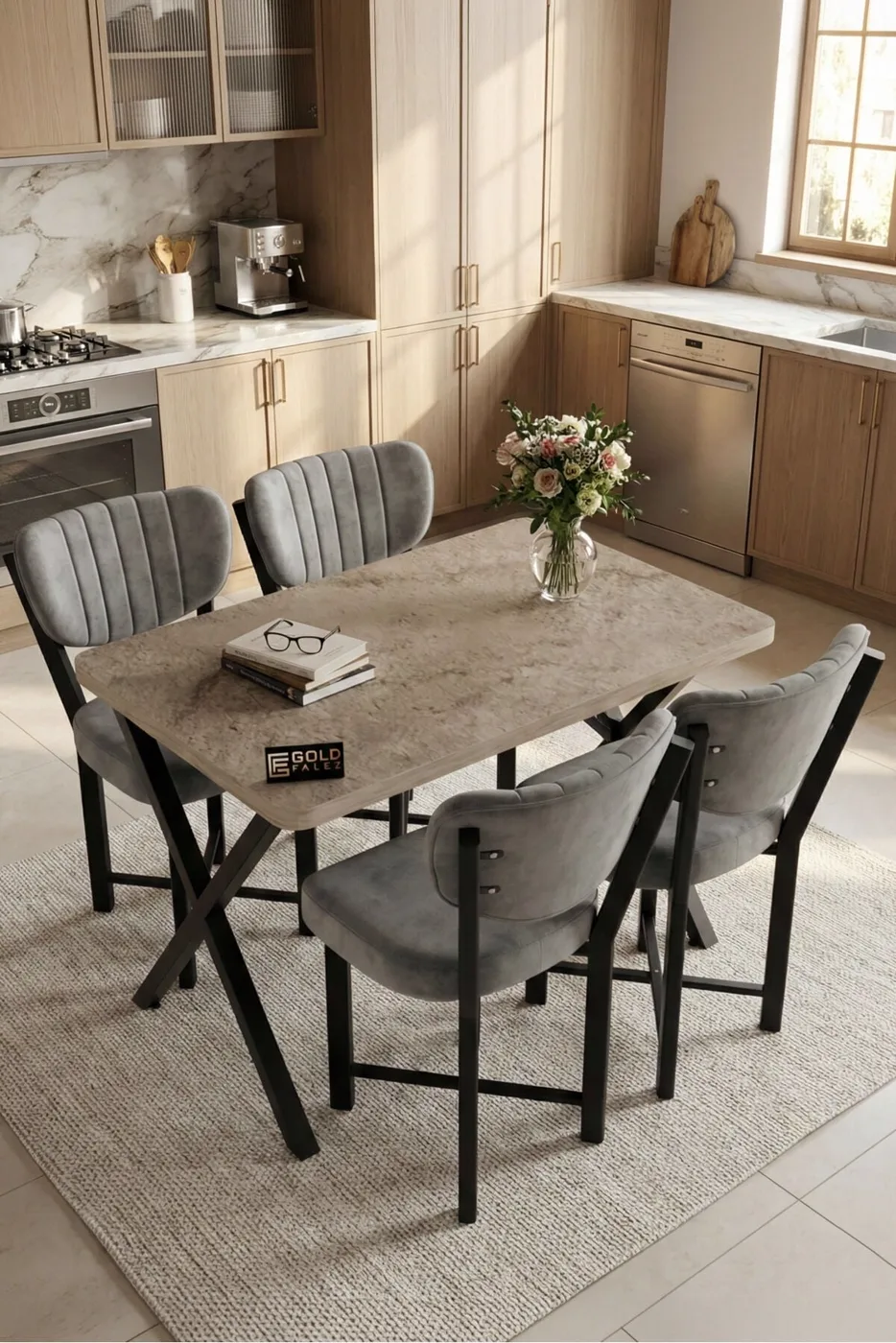 MD Elma Table Set Grey Anthracite 110x70 cm