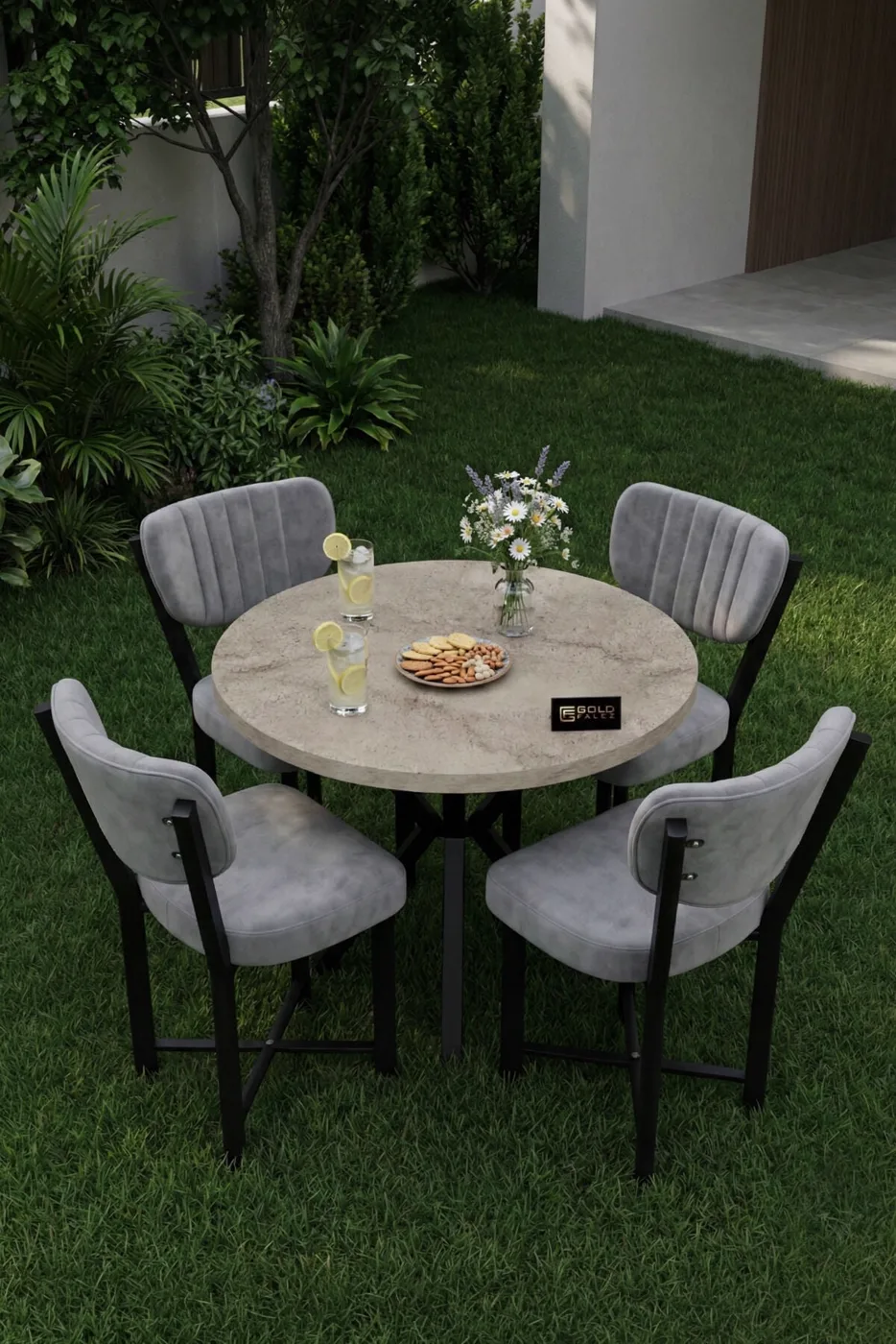 MD Elma Table Set Ecru Grey 90 cm