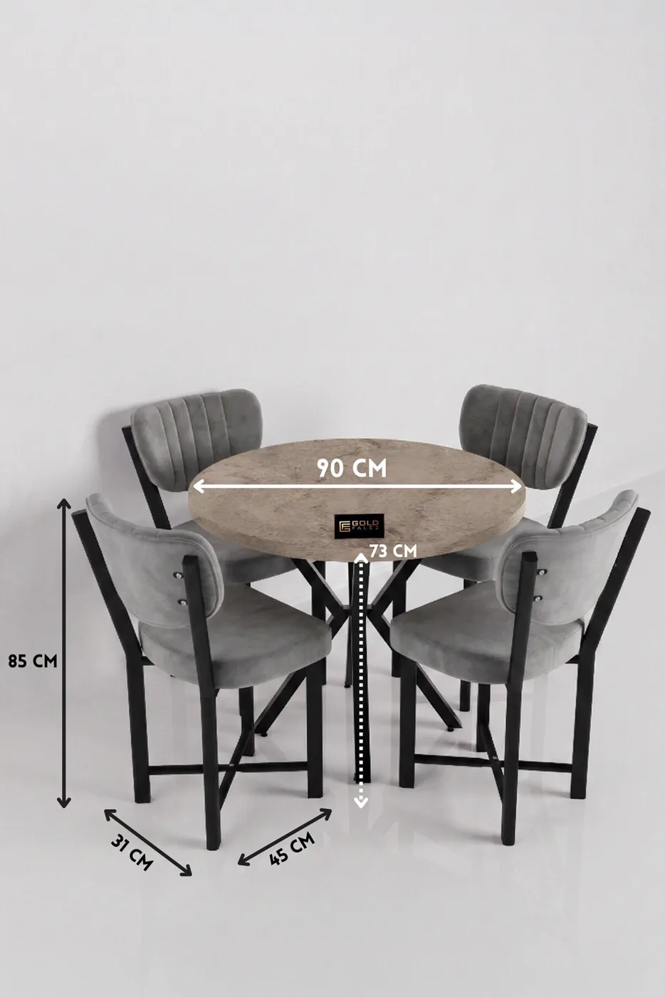 MD Elma Table Set Ecru Grey 90 cm