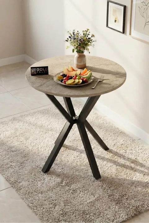 Kitchen Table Round 70 Diameter Metal Leg Dining Table Modern Balcony Garden Cafe Table 9821 Traverten