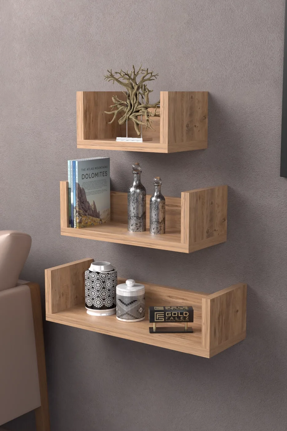 MD U Wall Shelf Walnut 43 cm