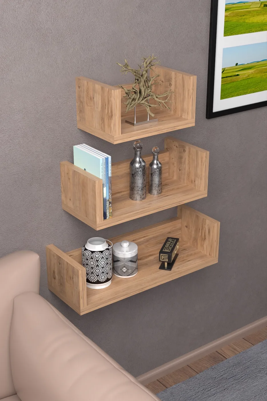 MD U Wall Shelf Walnut 43 cm