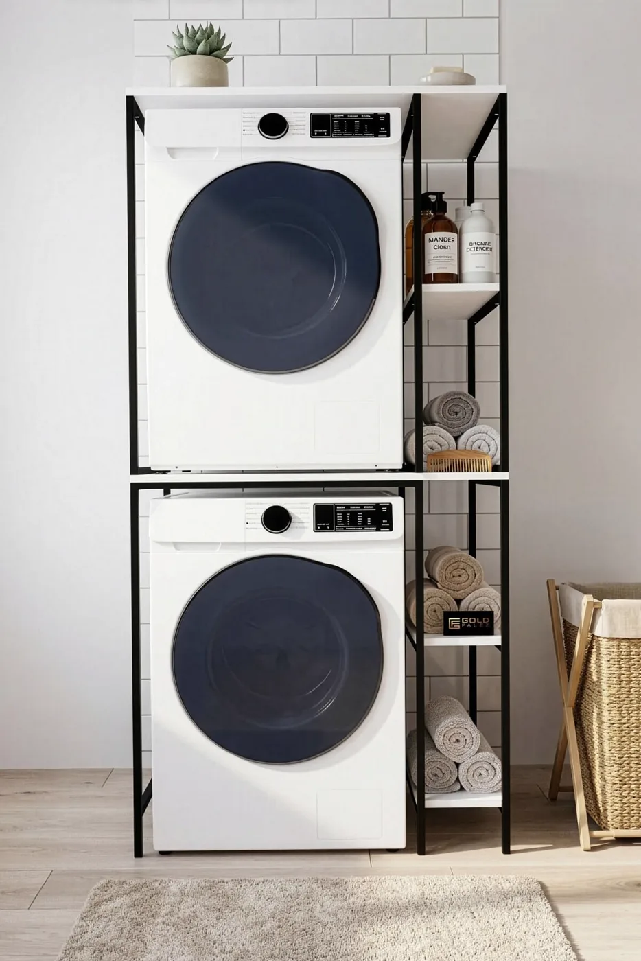 Washing Machine Cabinet with Side Shelves Metal Bathroom Organiser Multi-Tier Organiser 264 Black