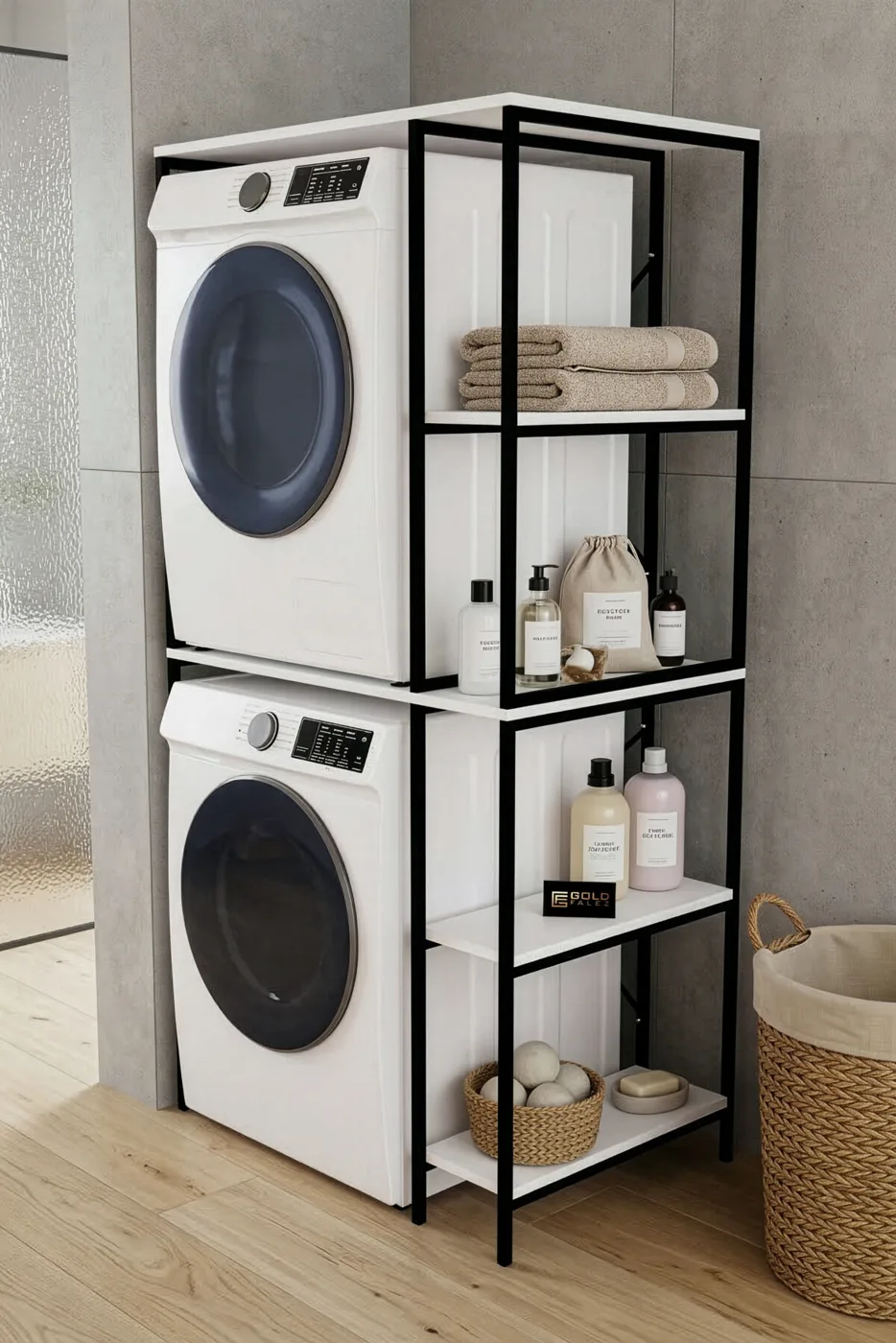 Washing Machine Cabinet with Side Shelves Metal Bathroom Organiser Multi-Tier Organiser 264 Black