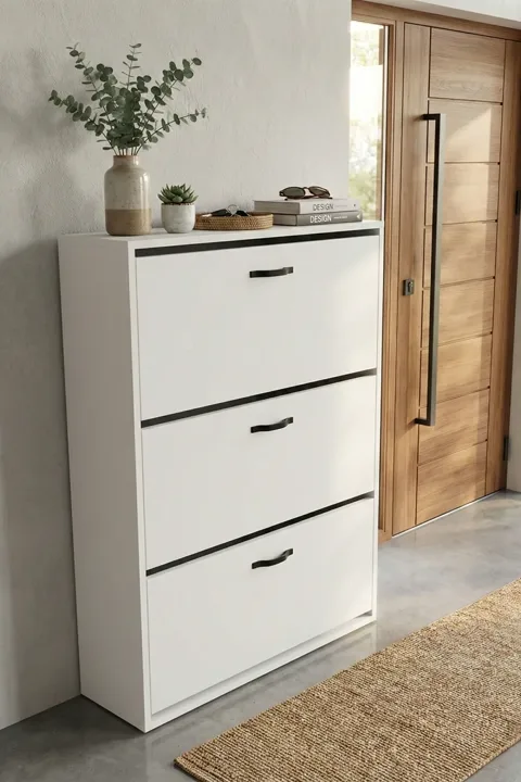 MD Drop-Down Door Shoe Cabinet White 74 cm