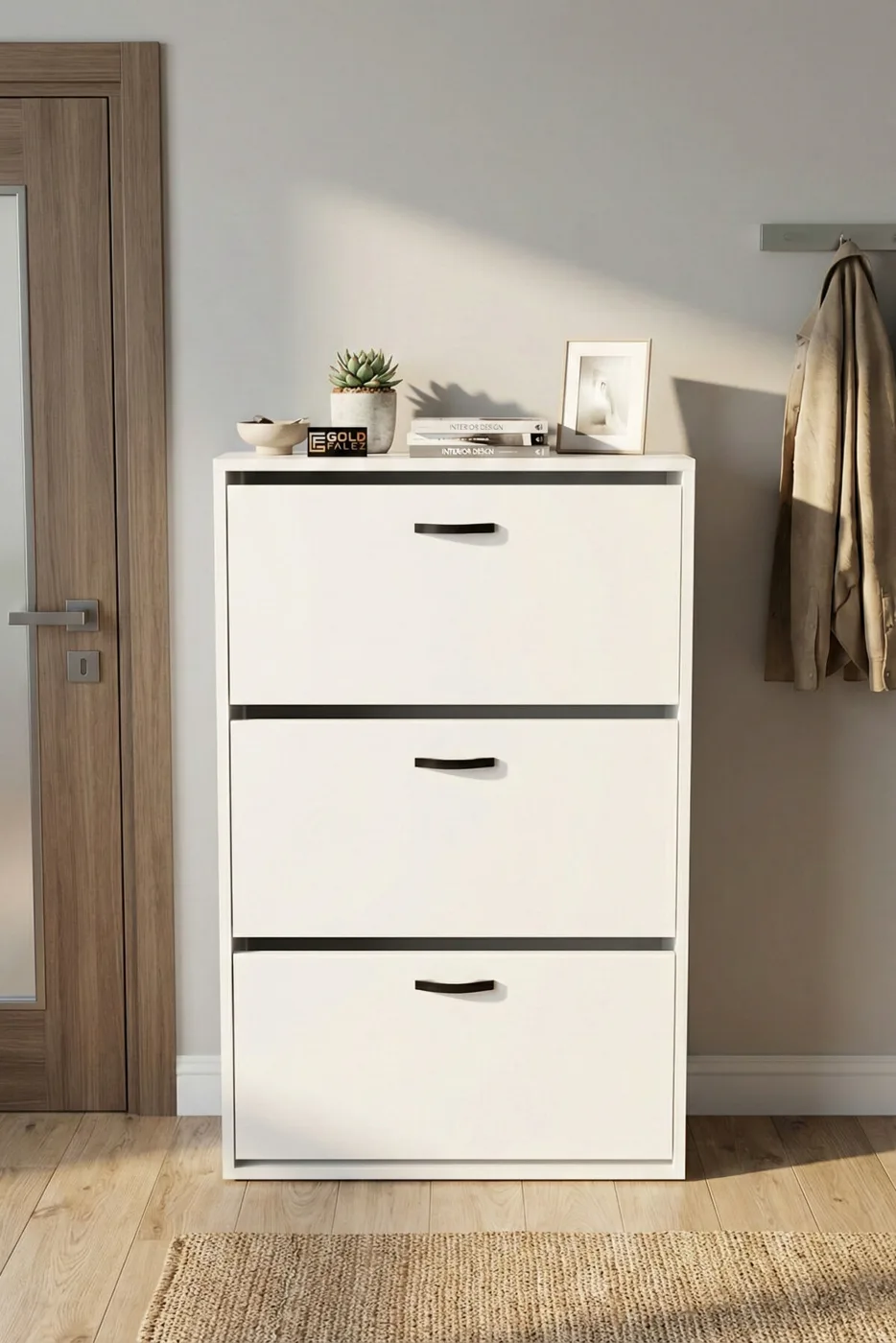 MD Drop-Down Door Shoe Cabinet White 74 cm