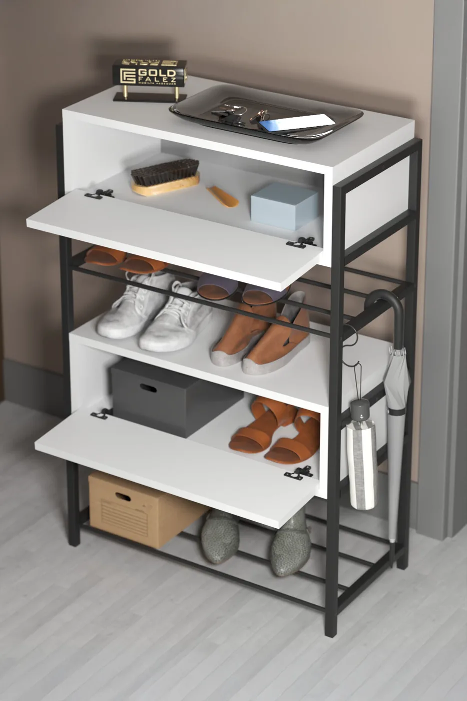 MD Wooden Shoe Cabinet with Doors White