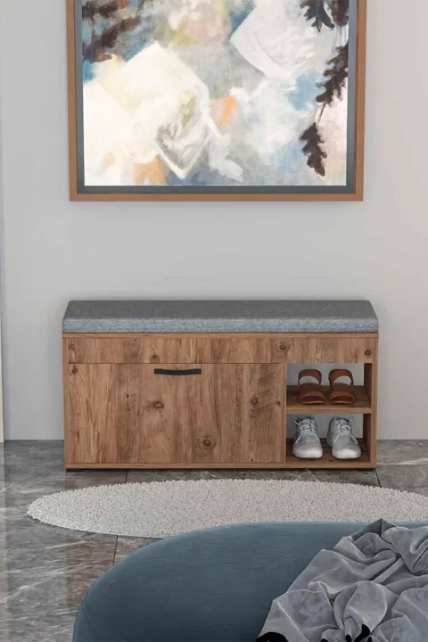 192 Atlantic Pine Multi-purpose Shoe Cabinet with Cushioned Bench and Shelves