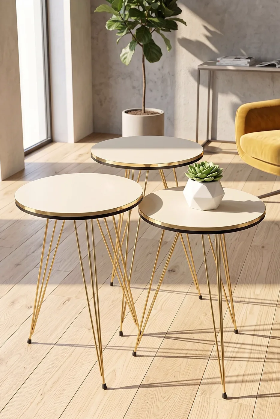MD Gold Wire Round Nesting Cream Beige 3-Piece