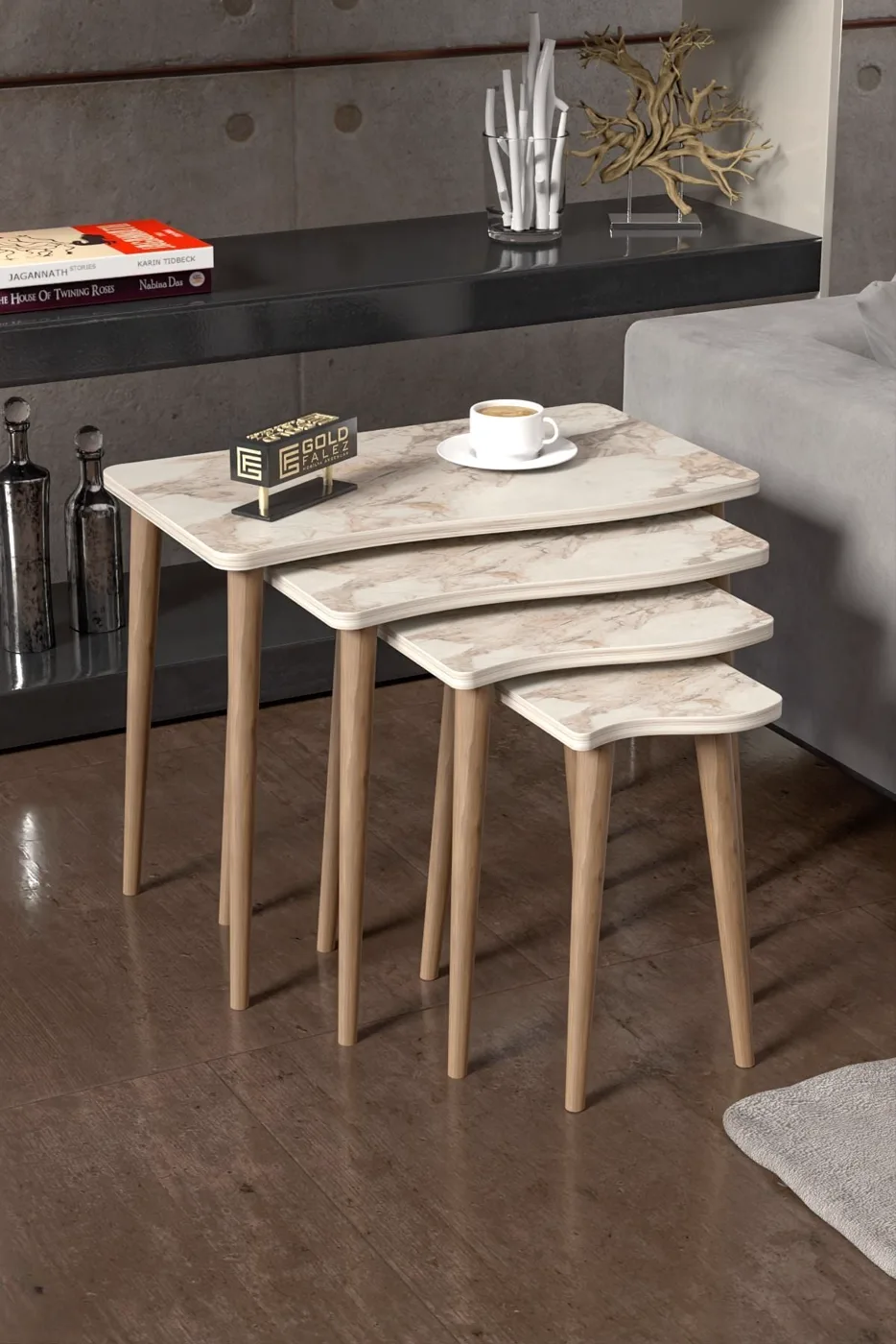 MD Torna Efes White 4-piece Nesting Table