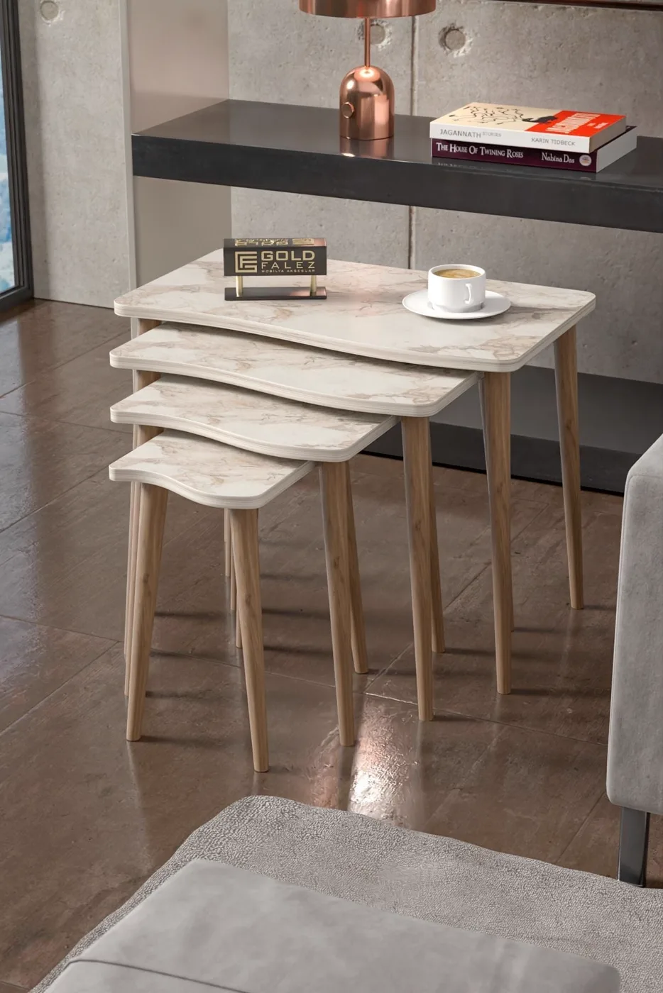 MD Torna Efes White 4-piece Nesting Table
