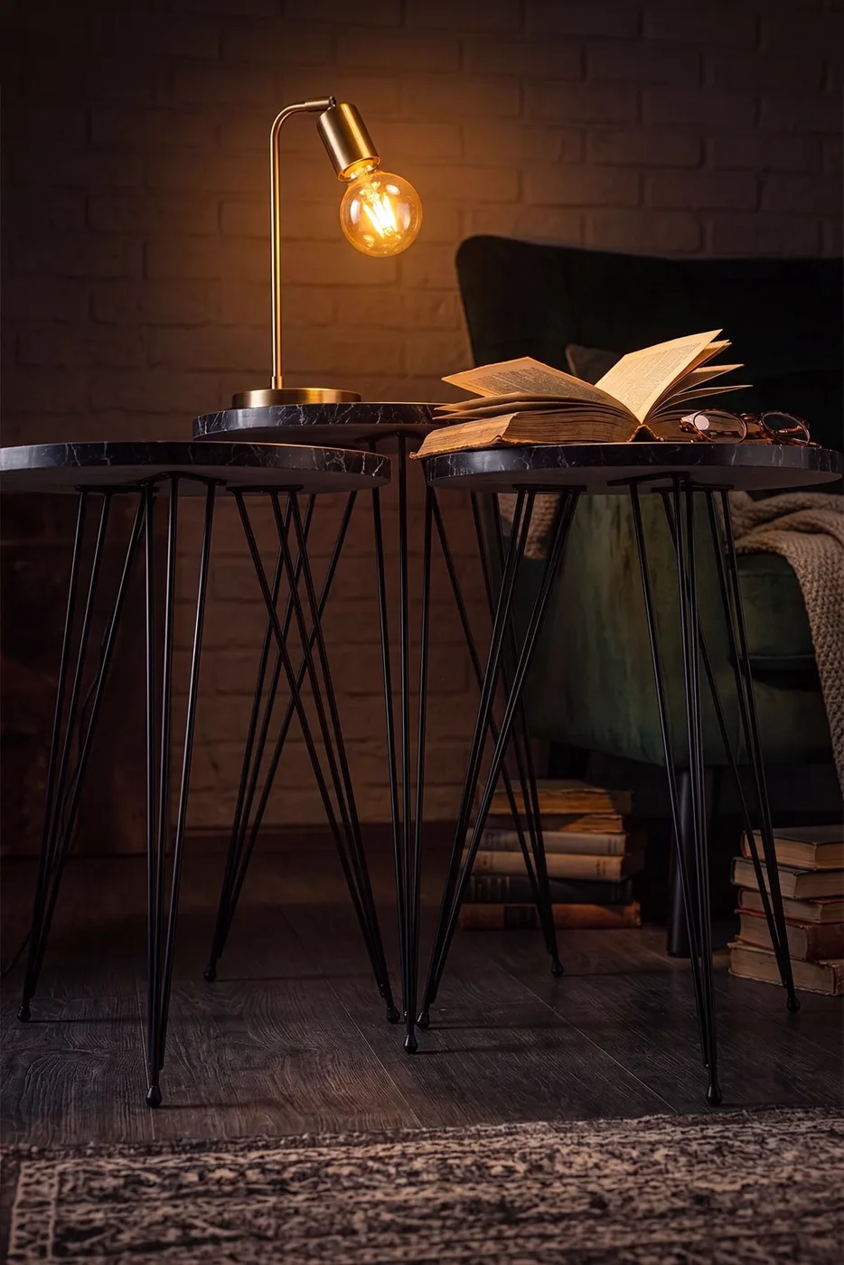 MD Wire Leg Nesting Table Black 3-piece