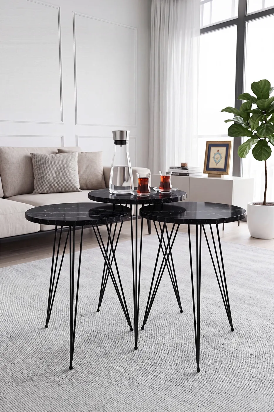 MD Wire Leg Nesting Table Black 3-piece