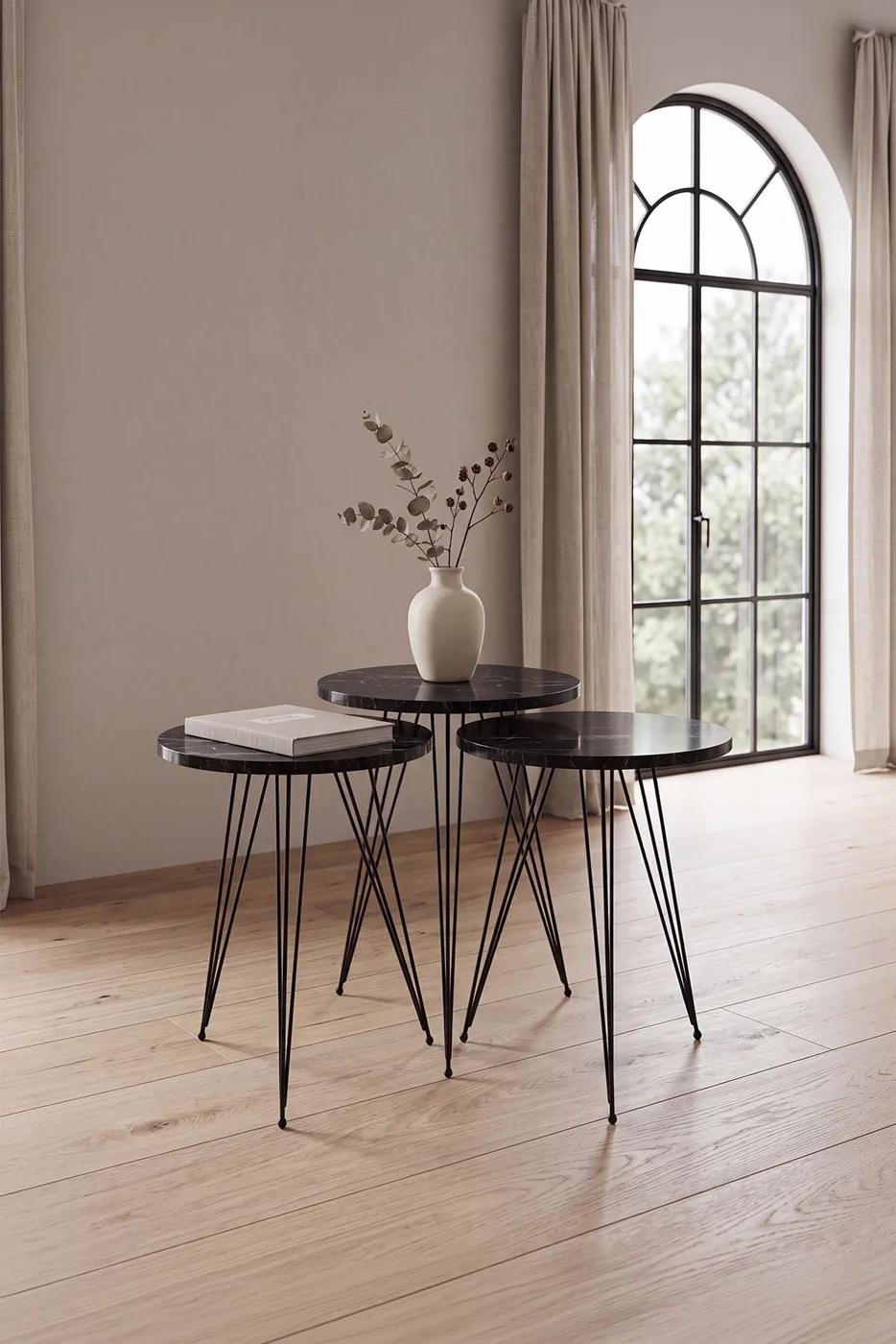 MD Wire Leg Nesting Table Black 3-piece