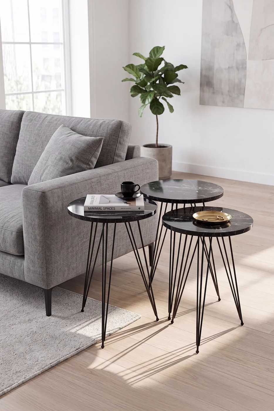 MD Wire Leg Nesting Table Black 3-piece