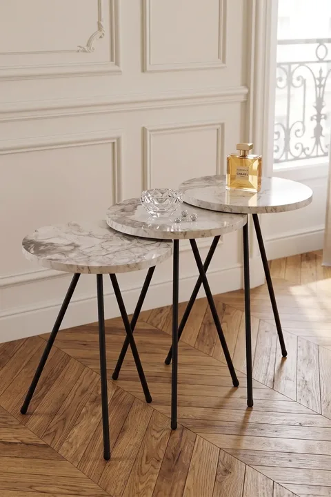 MD Efes White Metal Nesting Table