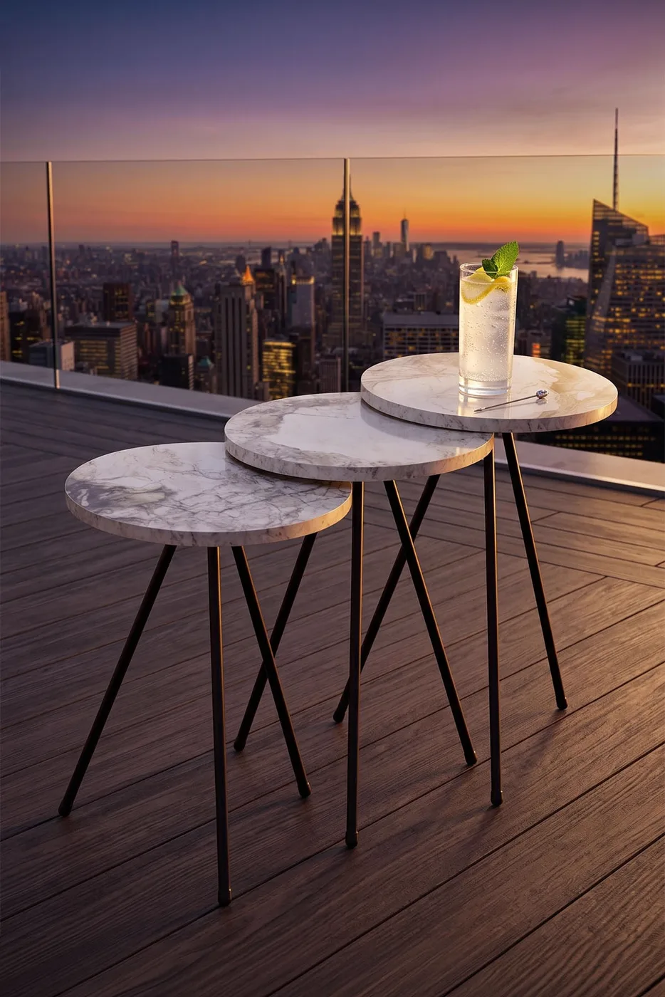 MD Efes White Metal Nesting Table