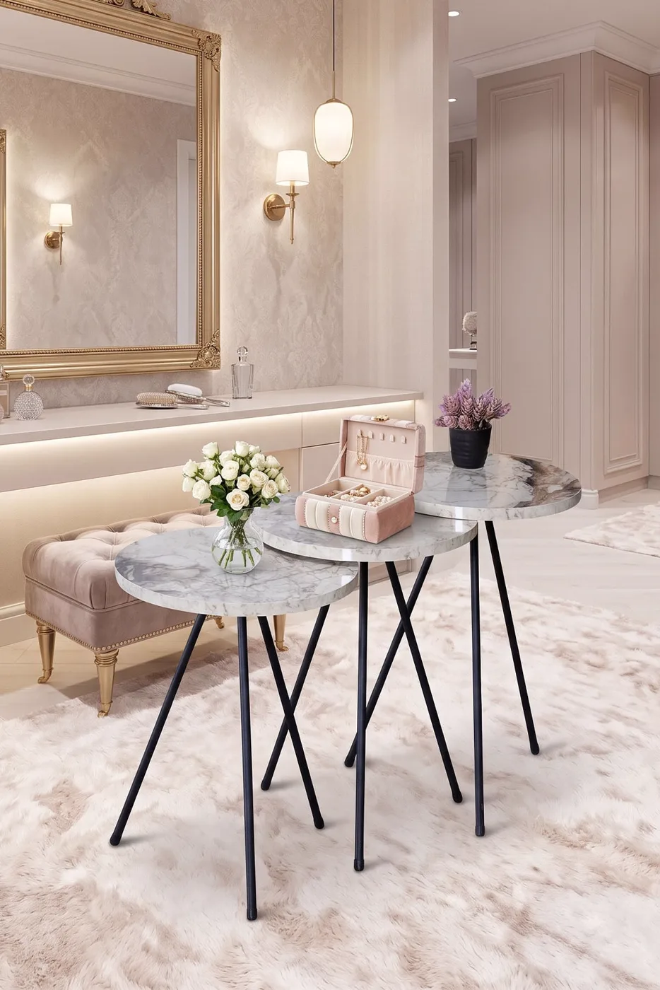 MD Efes White Metal Nesting Table