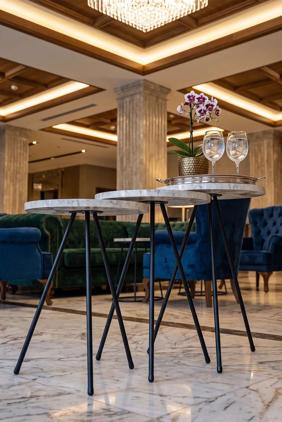 MD Efes White Metal Nesting Table