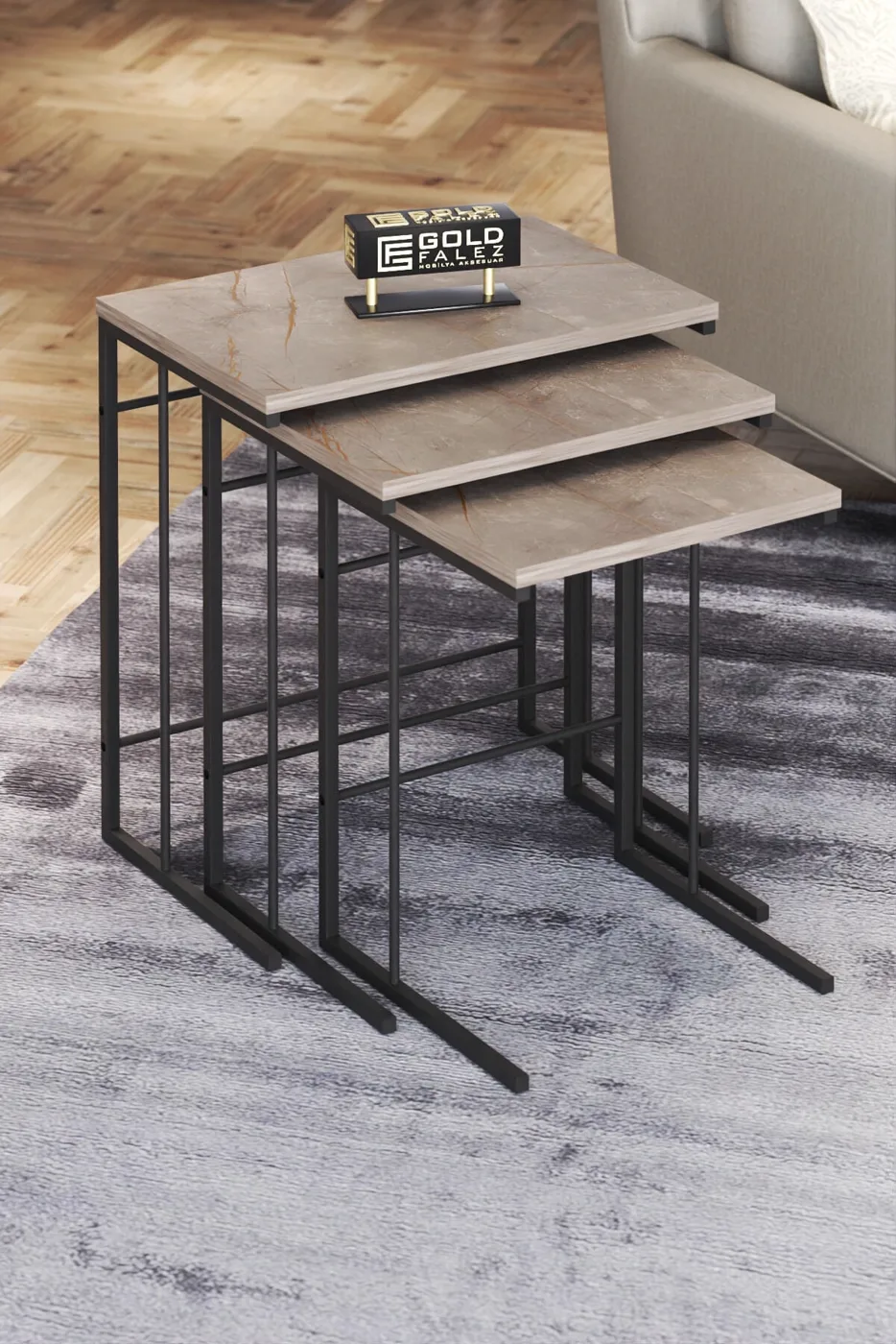MD Solo Gordion Grey 3-Piece Nesting Table