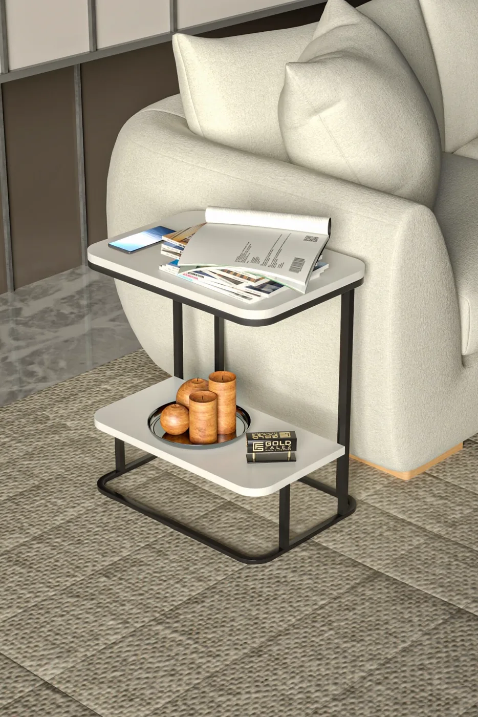 MD Sofa Side Table White 55 cm