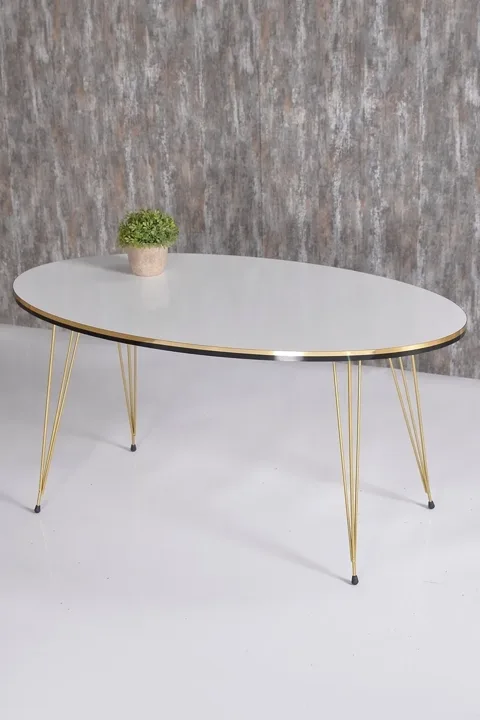 MD Gold Wire Oval Coffee Table, White