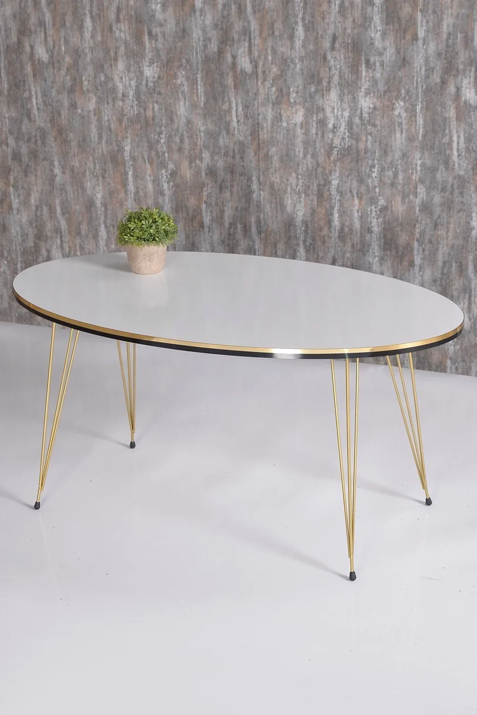 MD Gold Wire Oval Coffee Table, White