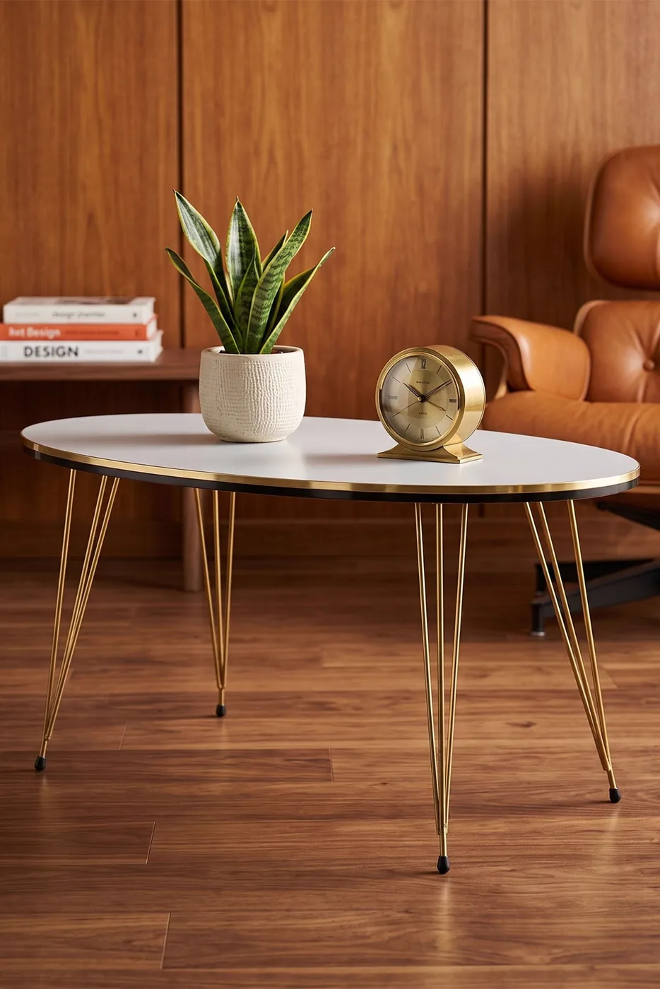 MD Gold Wire Oval Coffee Table, White