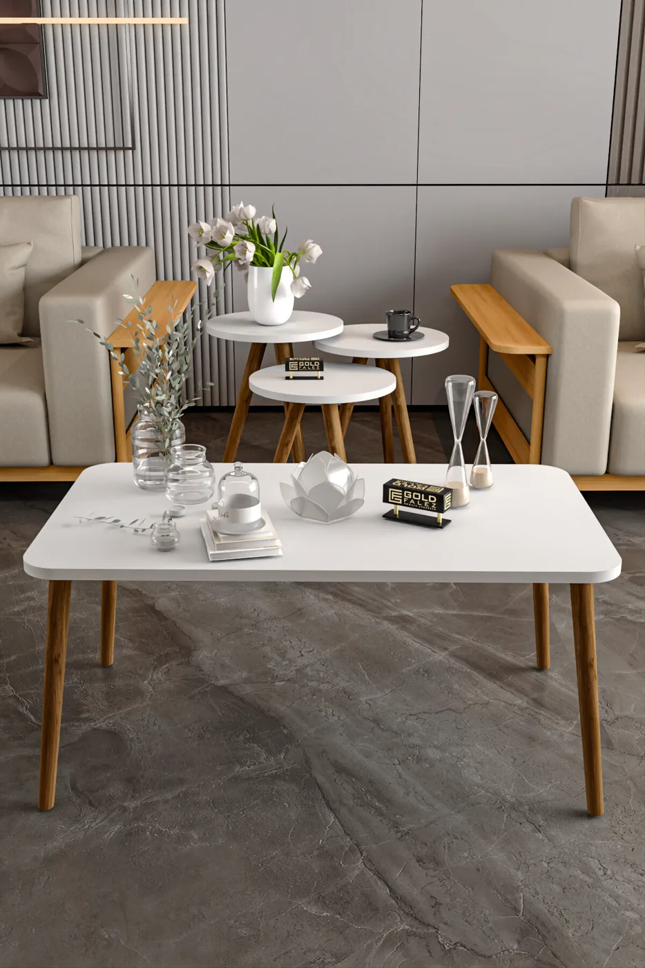 MD Turned Leg 4-piece Table Set White