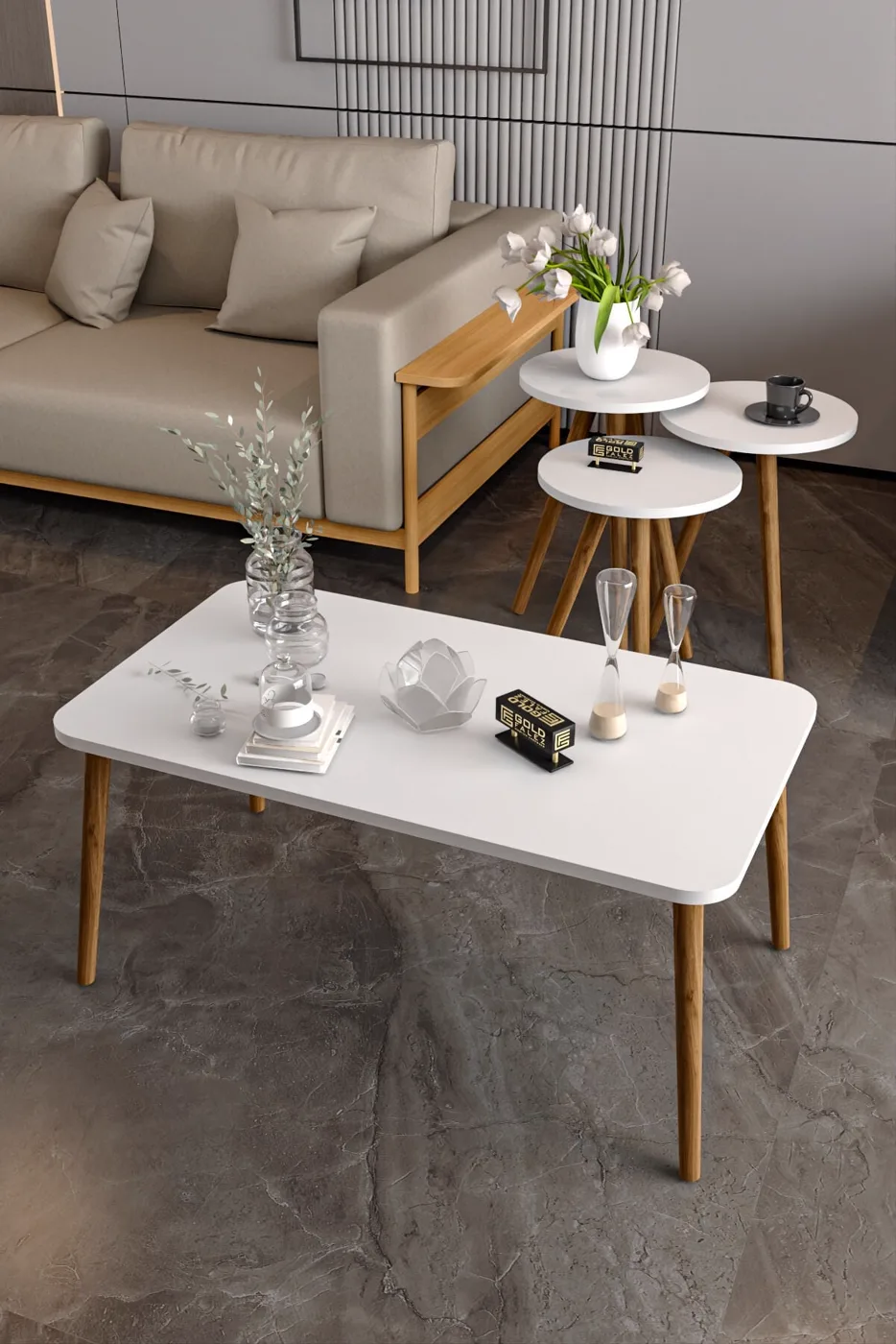 MD Turned Leg 4-piece Table Set White