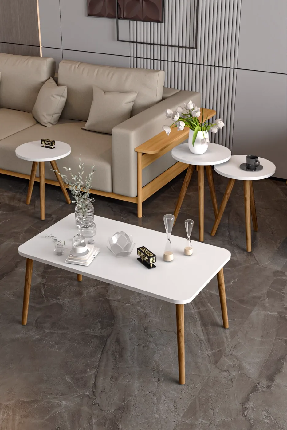 MD Turned Leg 4-piece Table Set White
