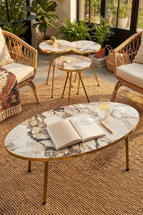 MD Gold Metal Straight Leg 4-piece Table White
