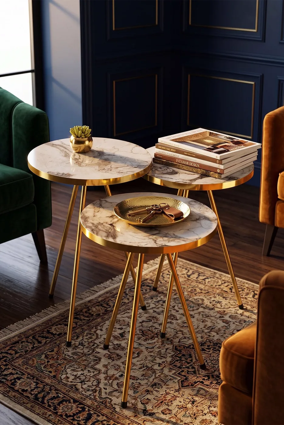 MD Gold Metal Straight Leg 4-piece Table White