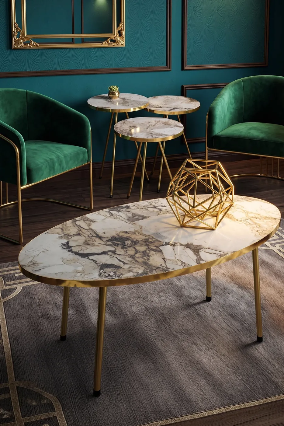 MD Gold Metal Straight Leg 4-piece Table White