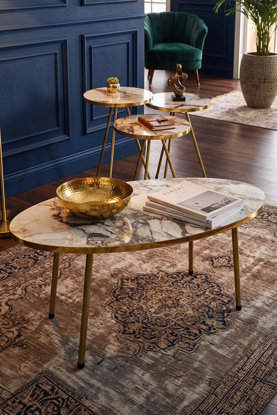 MD Gold Metal Straight Leg 4-piece Table White