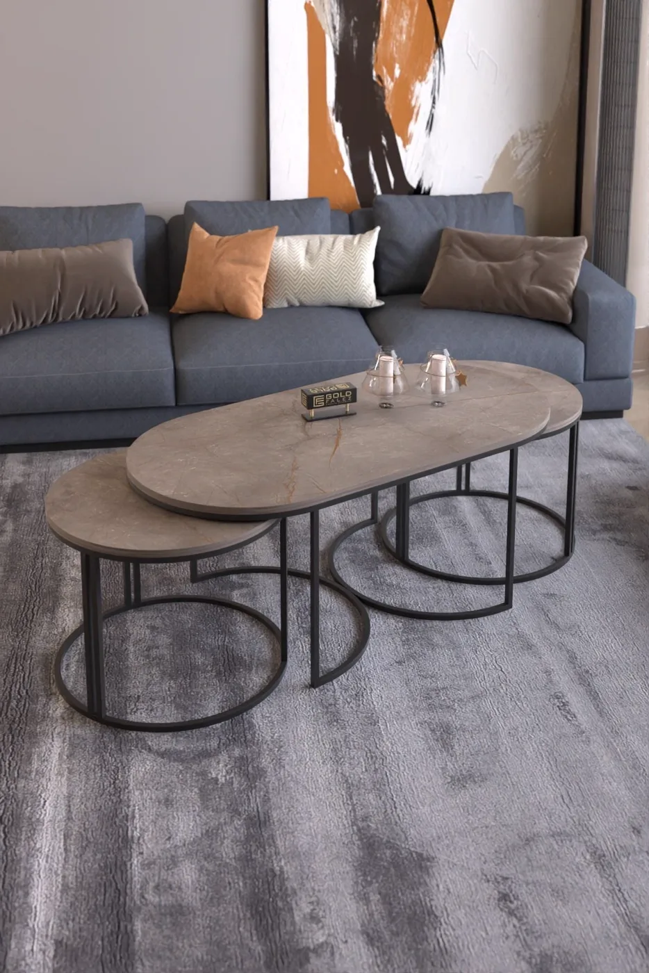 MD Dolunay Table Set Gordion Grey 3-Piece