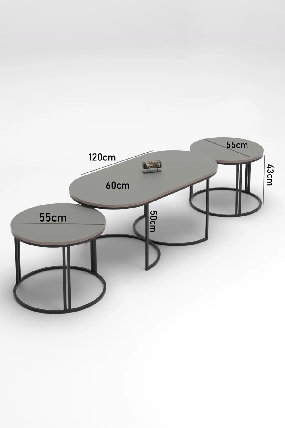 MD Dolunay Table Set Gordion Grey 3-Piece