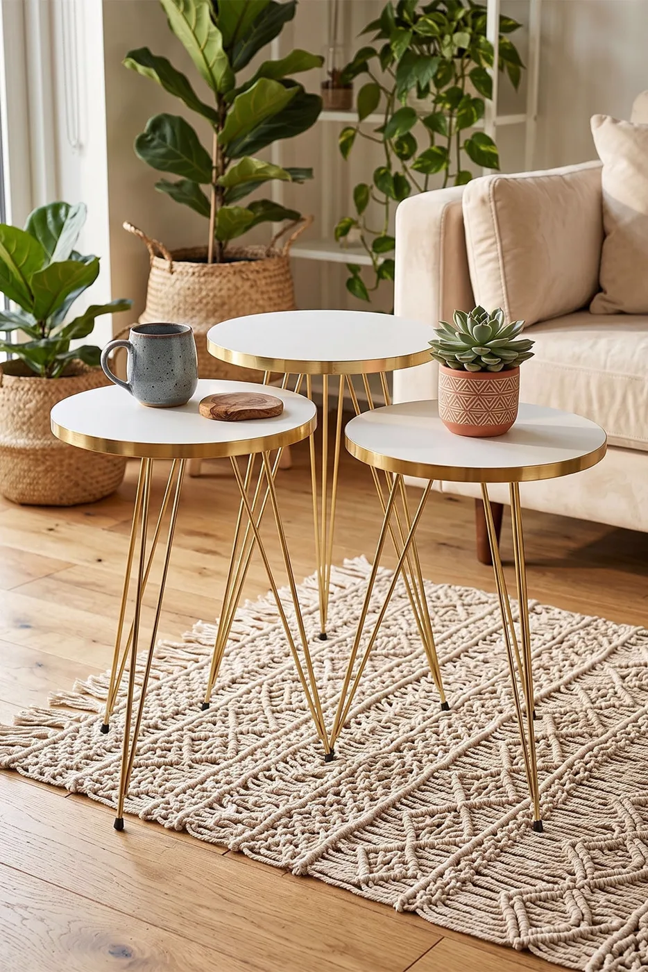 MD Gold Wire Round Nesting White 3-Piece