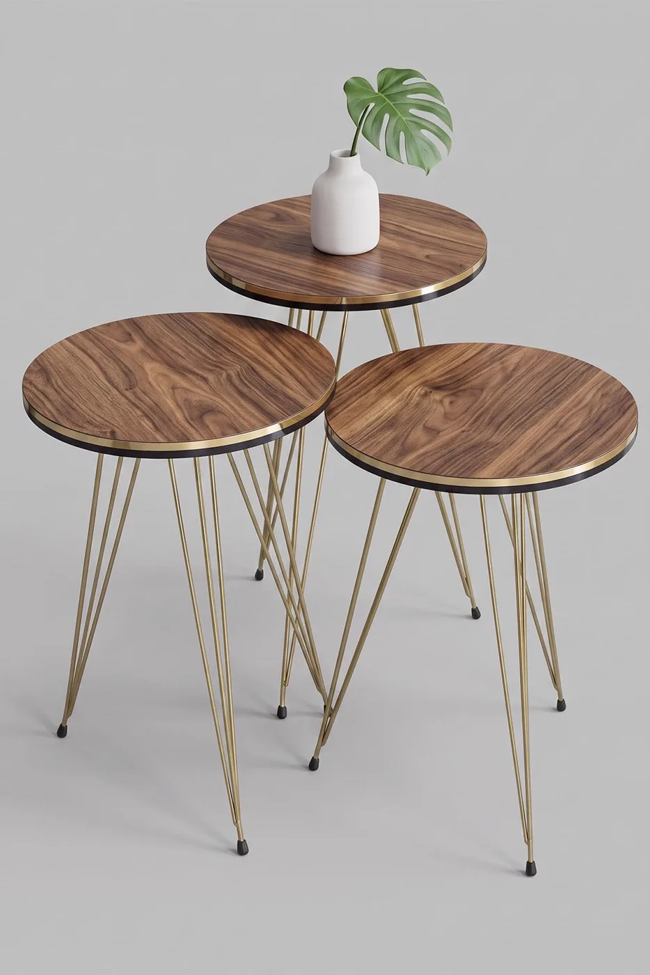 MD Gold Wire Round Nesting Walnut Brown 3-Piece