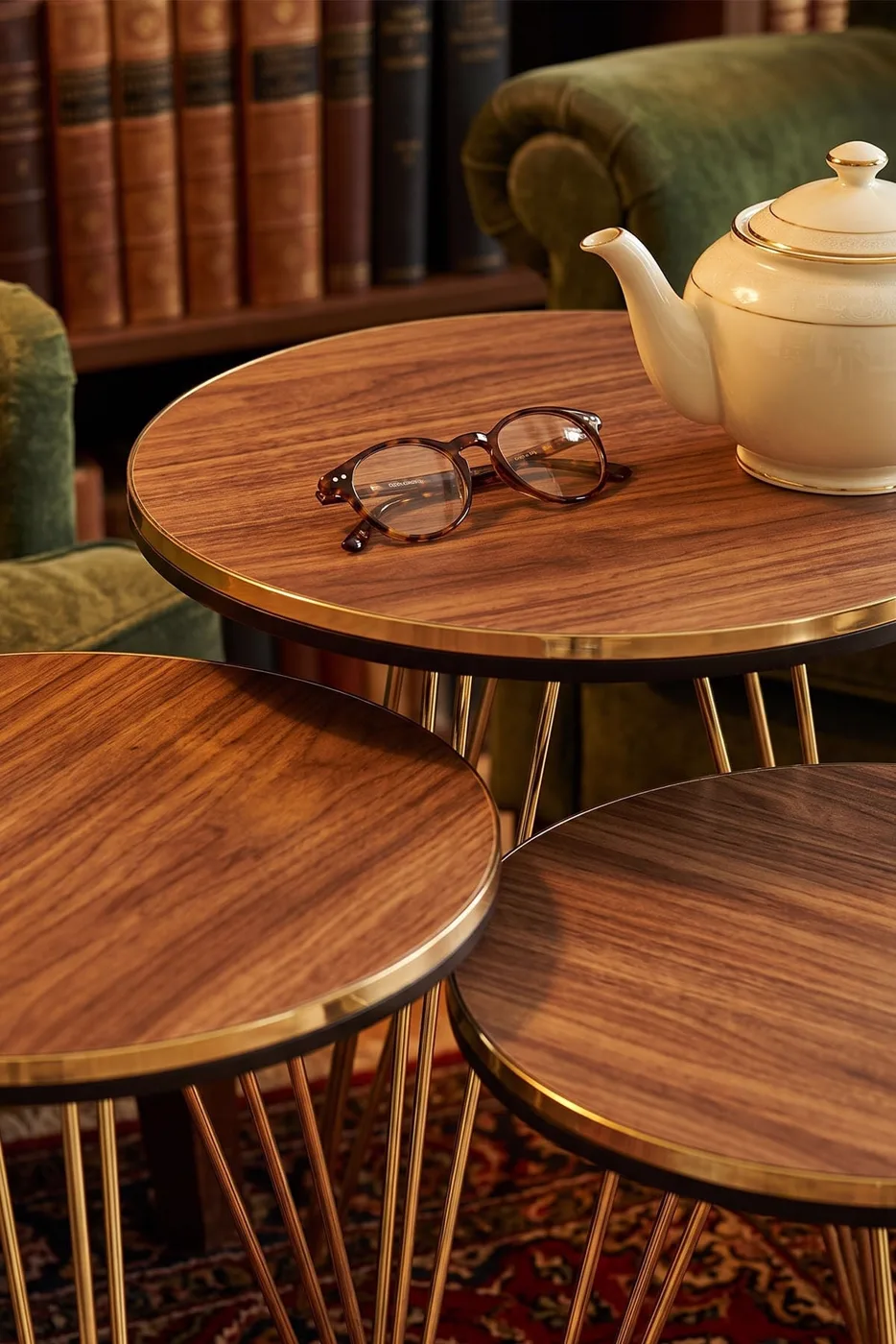 MD Gold Wire Round Nesting Walnut Brown 3-Piece
