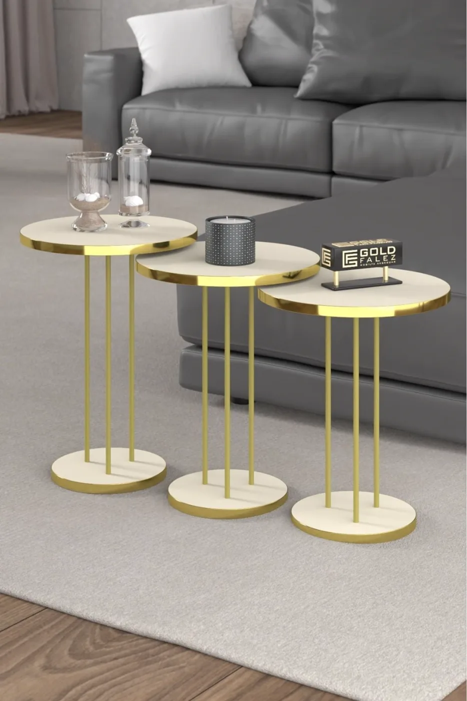 MD Gold Terra Nesting Tables Cream Beige 3-Piece