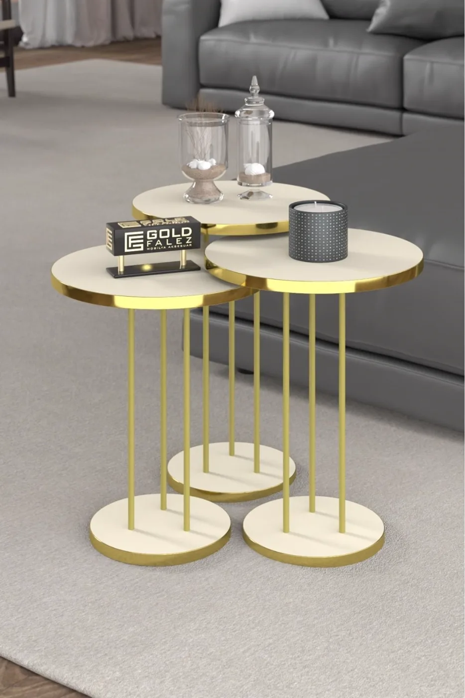MD Gold Terra Nesting Tables Cream Beige 3-Piece