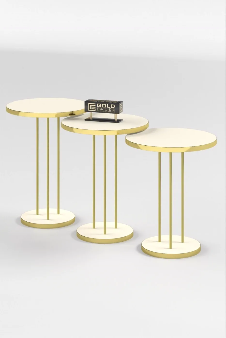 MD Gold Terra Nesting Tables Cream Beige 3-Piece
