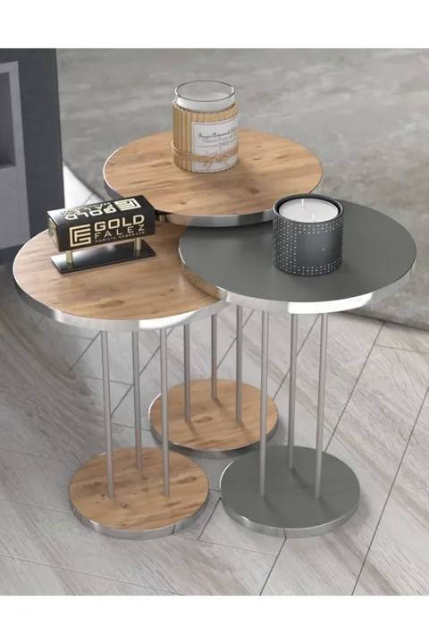 MD Silver Terra Nesting Tables Walnut Anthracite 3-Piece