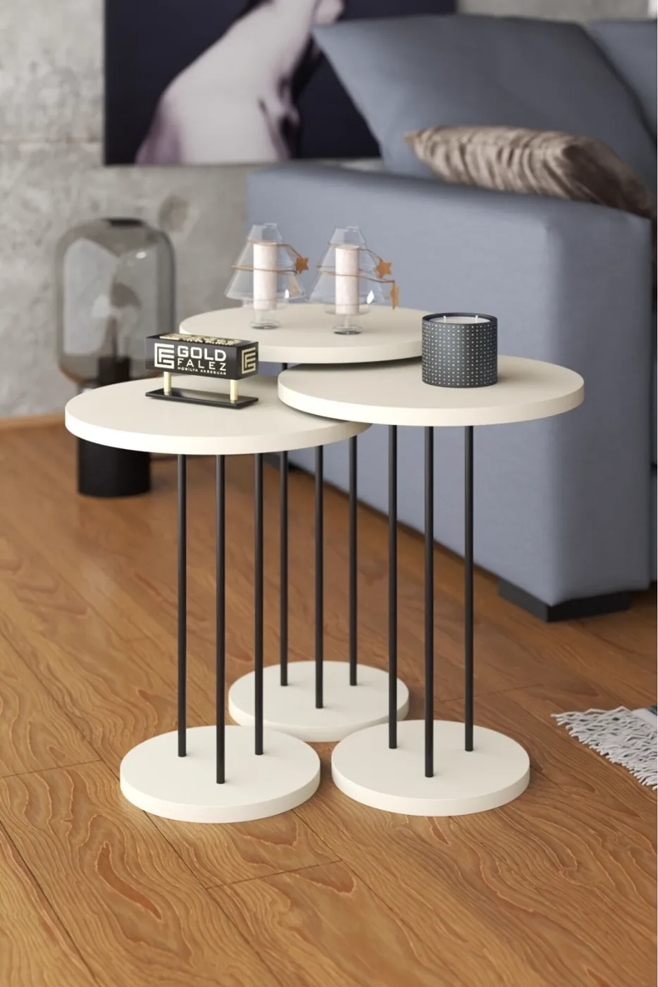 MD Metal Terra Nesting Tables Cream Beige 3-Piece