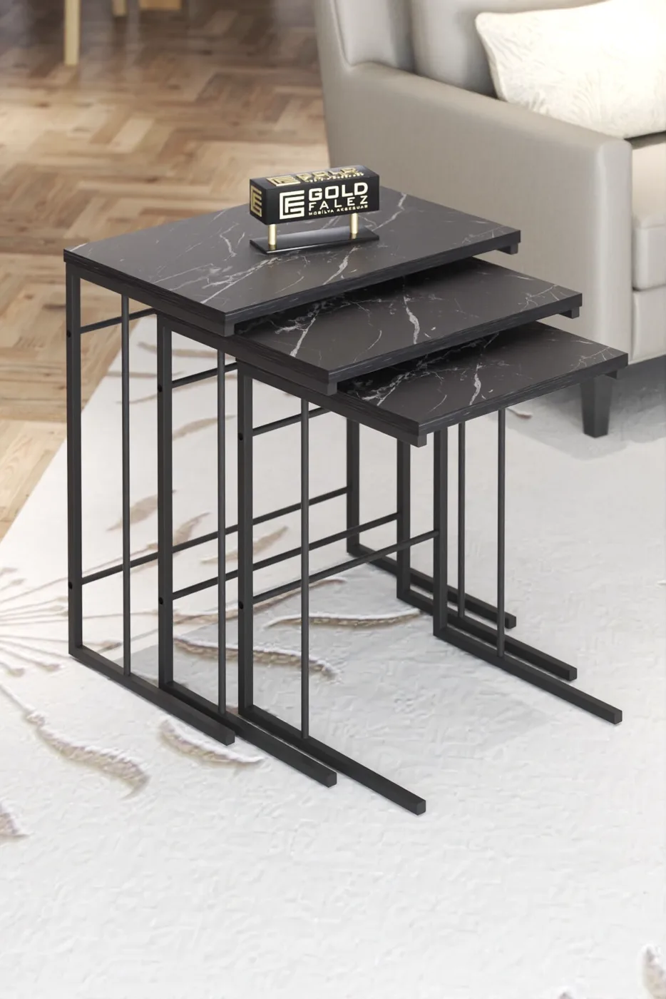 MD Solo Bendir Nesting Tables Black Gold 3-Piece