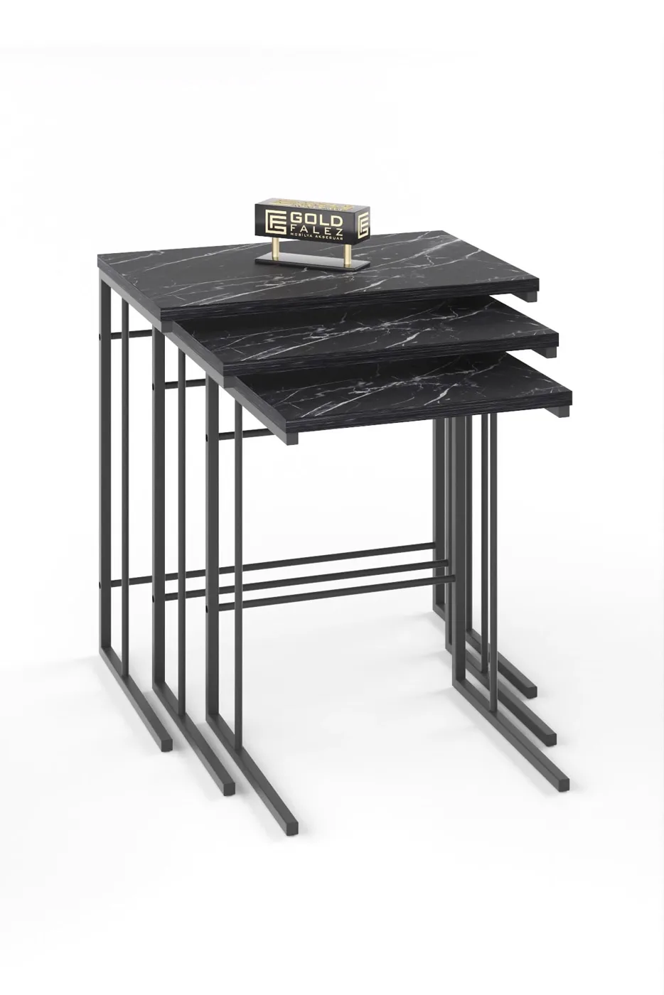 MD Solo Bendir Nesting Tables Black Gold 3-Piece