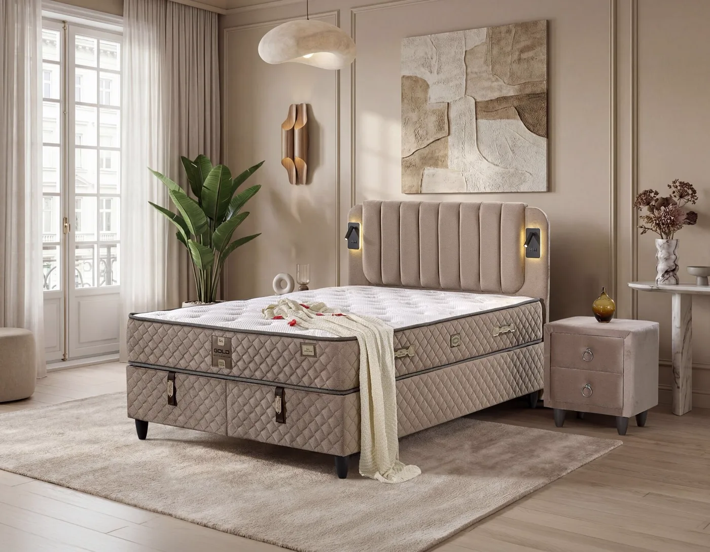 Arya 160x200 Double Mattress, Divan Base, Headboard Set EY3009