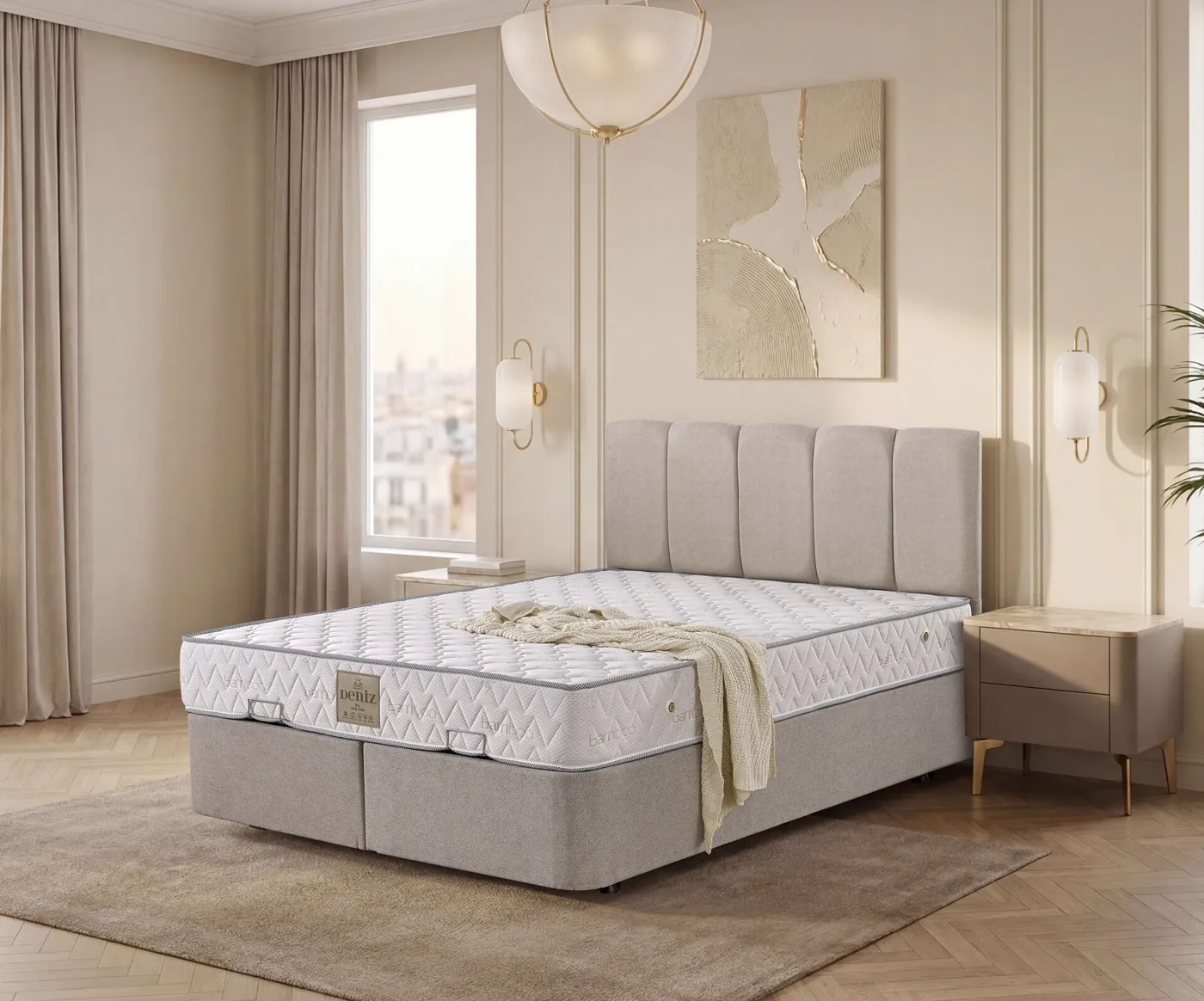 Polo 200x200 Double Mattress, Divan Base, Headboard Set EY3025